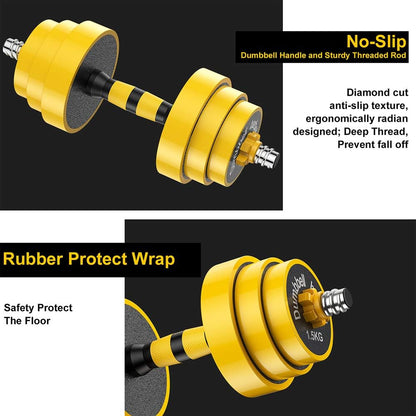 Adjustable 2-in-1 Dumbbell and Barbell Set with Non-Slip Grip for Home, Gym, and Office - 55LB Barbell or 27.5LB Dumbbell Pair