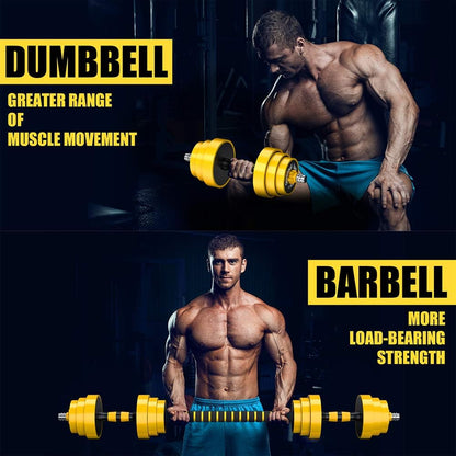 Adjustable 2-in-1 Dumbbell and Barbell Set with Non-Slip Grip for Home, Gym, and Office - 55LB Barbell or 27.5LB Dumbbell Pair