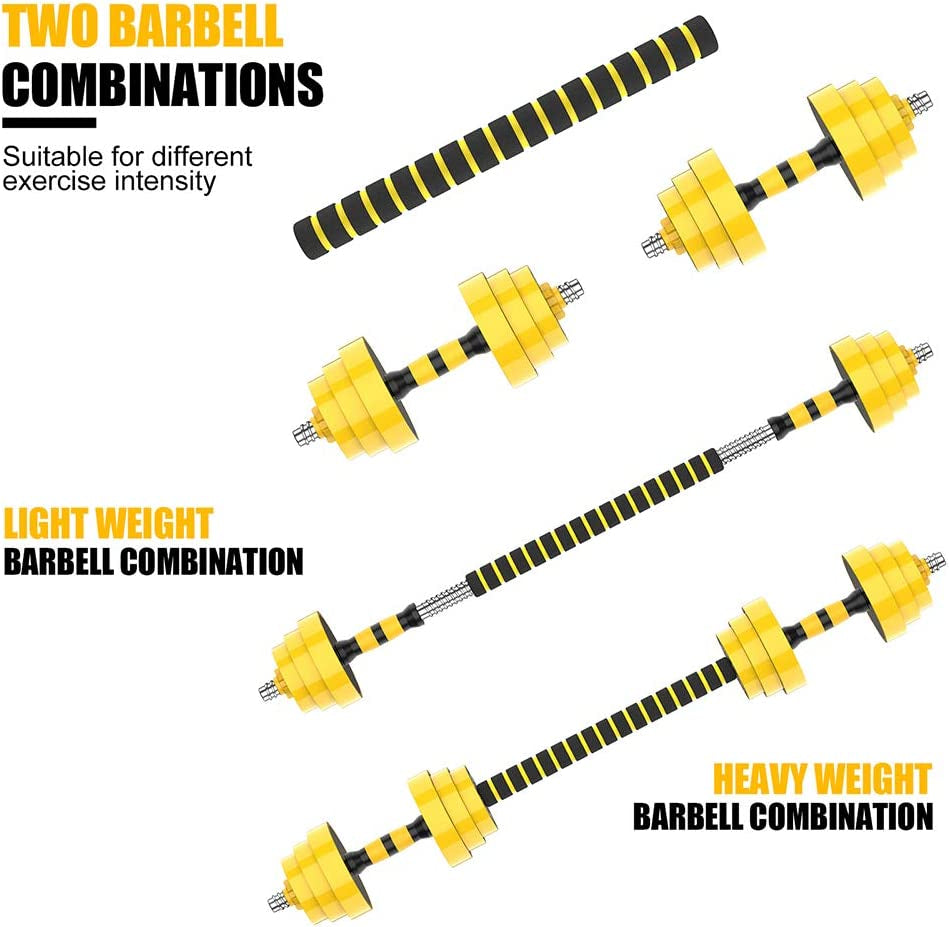 Adjustable 2-in-1 Dumbbell and Barbell Set with Non-Slip Grip for Home, Gym, and Office - 55LB Barbell or 27.5LB Dumbbell Pair