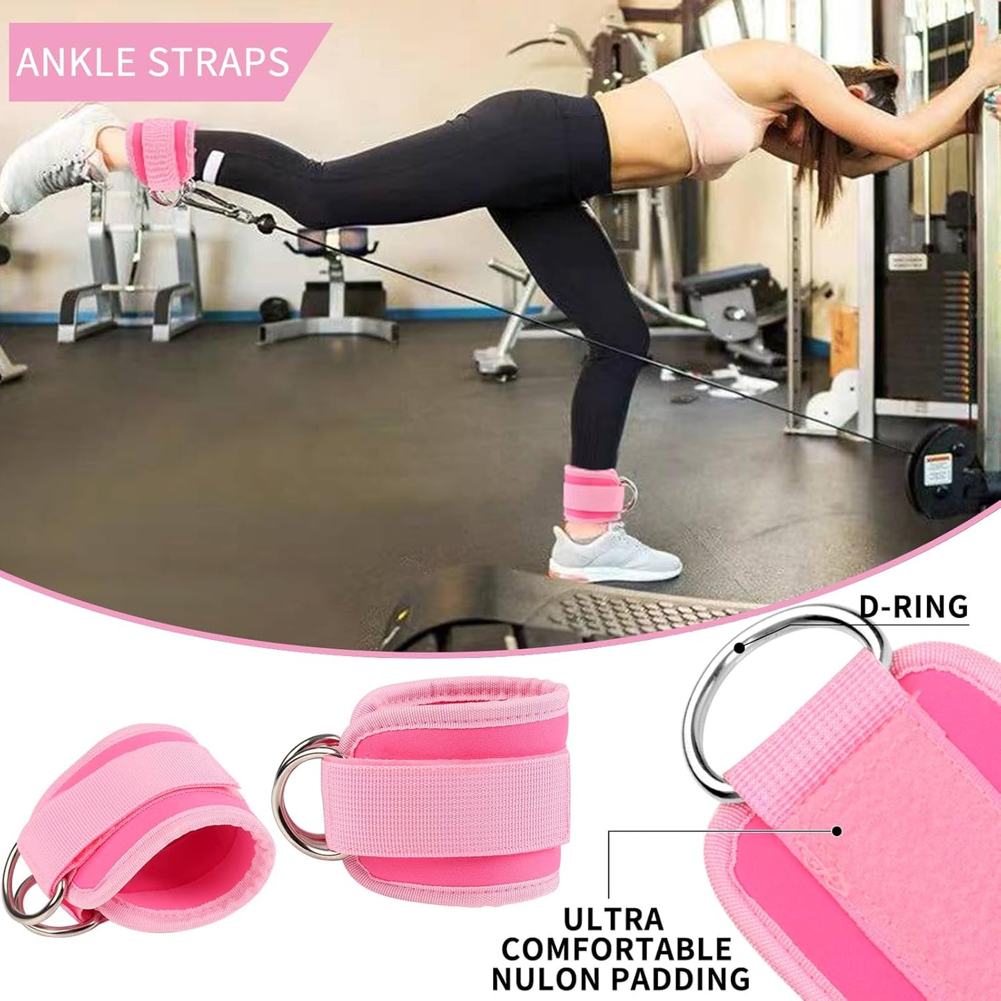 Barbell Pad Set, 9Pcs Barbell Squat Pad for Women Hip Thrusts, Lunges, Leg Day with 2 Gym Ankle Straps, 3 Hip Resistance Bands, 2 Lifting Strap, Carry Bag Barbell Pad